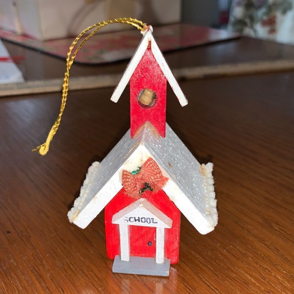 Vtg Kurt Adler wooden schoolhouse ornament